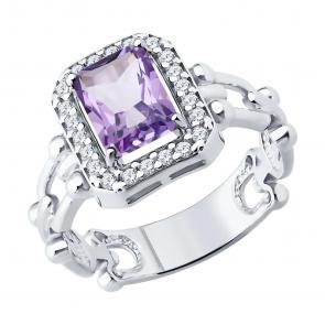Серебряное кольцо SOKOLOV с фианитом и аметистом 92014749 фото