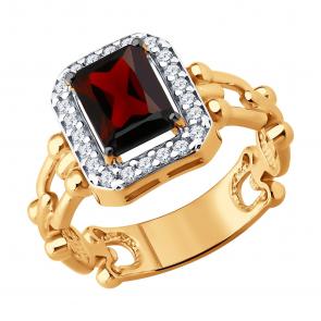 Серебряное кольцо SOKOLOV с фианитом и гранатом 92014750 фото