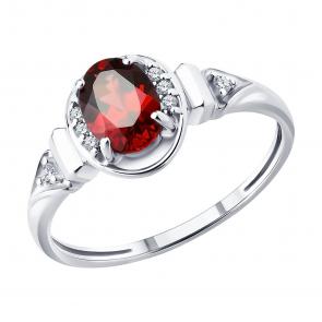 Серебряное кольцо SOKOLOV с фианитом и гранатом 92014884 фото