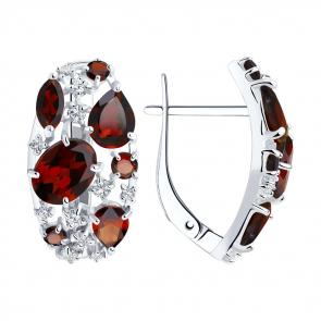 Серебряные серьги SOKOLOV с фианитом и гранатом 92020172 фото