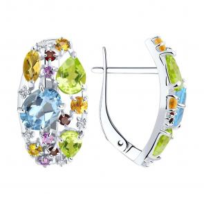 Серебряные серьги SOKOLOV с топазом, фианитом, аметистом, хризолитом, цитрином и гранатом 92020174 фото