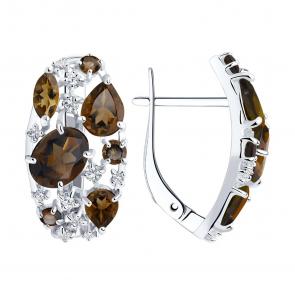Серебряные серьги SOKOLOV с фианитом и раухтопазом 92020229 фото