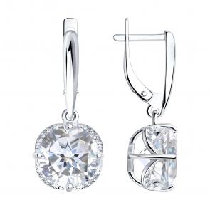 Серебряные серьги SOKOLOV с фианитом и горным хрусталём 92020368 фото