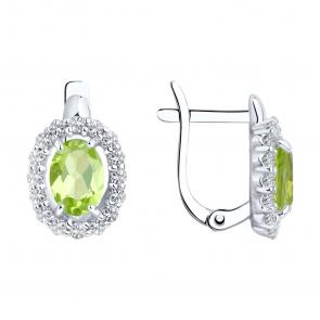 Серебряные серьги SOKOLOV с фианитом и хризолитом 92021114 фото