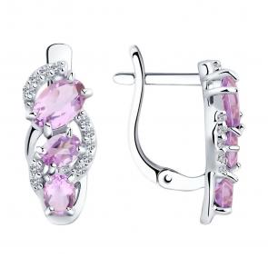 Серебряные серьги SOKOLOV с фианитом и аметистом 92021142-91 фото