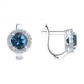 Серебряные серьги SOKOLOV с фианитом и Лондон топазом 92021163-91 фото