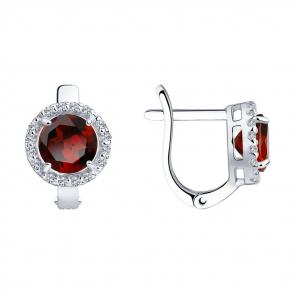 Серебряные серьги SOKOLOV с фианитом и гранатом 92021164 фото
