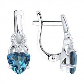 Серебряные серьги SOKOLOV с фианитом и Лондон топазом 92021178 фото