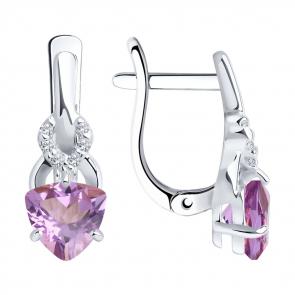 Серебряные серьги SOKOLOV с фианитом и аметистом 92021181 фото