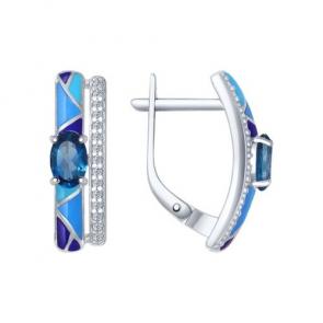 Серебряные серьги SOKOLOV с фианитом, эмалью и Лондон топазом 92021274 фото