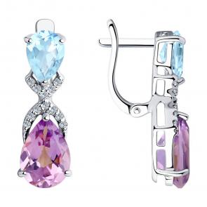 Серебряные серьги SOKOLOV с топазом, фианитом и аметистом 92021409 фото