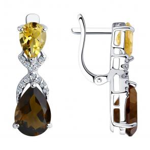 Серебряные серьги SOKOLOV с фианитом, цитрином и раухтопазом 92021410-91 фото