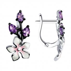 Серебряные серьги SOKOLOV с аметистом и эмалью 92021421 фото