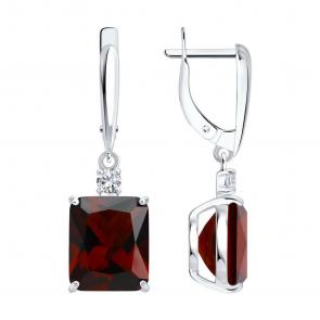 Серебряные серьги SOKOLOV с ситаллом цвета Гранат и фианитом 92021425 фото