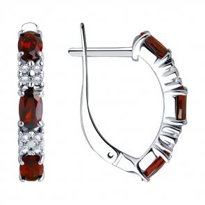 Серебряные серьги SOKOLOV с фианитом и гранатом 92021431 фото