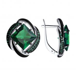 Серебряные серьги SOKOLOV  с ситаллом цвета Кварц зеленый 92021455 фото