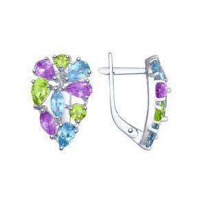 Серебряные серьги SOKOLOV с топазом, аметистом и хризолитом 92021532 фото