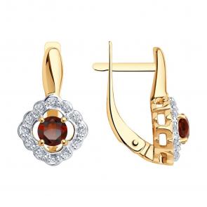 Серьги из золочёного серебра SOKOLOV с фианитом и гранатом 92021544-91 фото