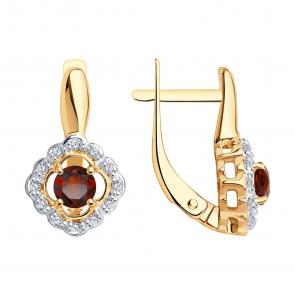 Серьги из золочёного серебра SOKOLOV с фианитом и гранатом 92021544 фото