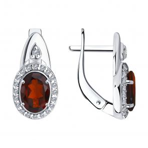 Серебряные серьги SOKOLOV с фианитом и гранатом 92021685 фото