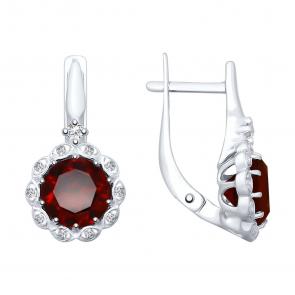 Серебряные серьги SOKOLOV с фианитом и гранатом 92021712 фото