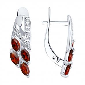 Серебряные серьги SOKOLOV с фианитом и гранатом 92021760 фото