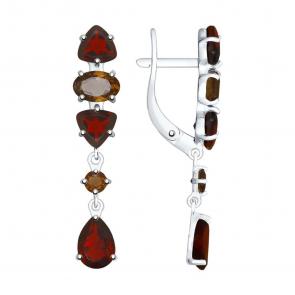 Серебряные серьги SOKOLOV с гранатом и раухтопазом 92021767 фото