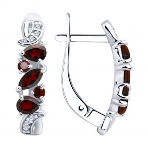 Серебряные серьги SOKOLOV с фианитом и гранатом 92021782 фото