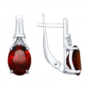 Серебряные серьги SOKOLOV с фианитом и гранатом 92022025 фото