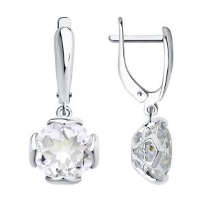 Серебряные серьги SOKOLOV с фианитом и горным хрусталём 92022046 фото