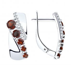 Серебряные серьги SOKOLOV с фианитом и гранатом 92022050 фото