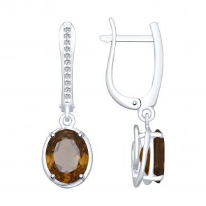 Серебряные серьги SOKOLOV с фианитом и раухтопазом 92022055 фото