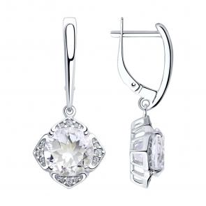 Серебряные серьги SOKOLOV с фианитом и горным хрусталём 92022062 фото