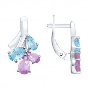 Серебряные серьги SOKOLOV с топазом и аметистом 92022082 фото