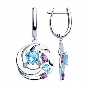 Серебряные серьги SOKOLOV с топазом, фианитом и аметистом 92022090 фото