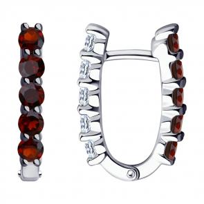 Серебряные серьги-трансформеры SOKOLOV с гранатом и фианитом 92022236 фото