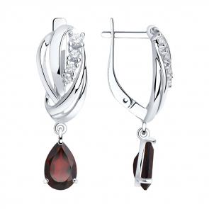 Серебряные серьги SOKOLOV с фианитом и гранатом 92022258 фото