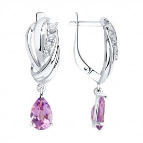 Серебряные серьги SOKOLOV с фианитом и аметистом 92022259 фото