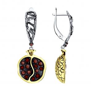 Серьги из черненого серебра SOKOLOV с гранатом 92022312 фото