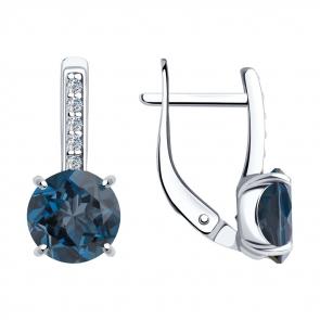 Серебряные серьги SOKOLOV с фианитом и Лондон топазом 92022385 фото