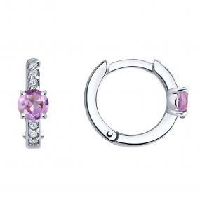 Серебряные серьги SOKOLOV с фианитом и аметистом 92022417 фото