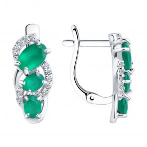 Серебряные серьги SOKOLOV с фианитом и агатом 92022455 фото