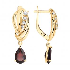 Серьги из золочёного серебра SOKOLOV с фианитом и гранатом 92022532 фото