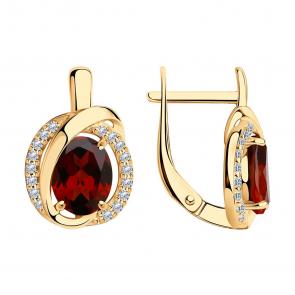 Серьги из золочёного серебра SOKOLOV с фианитом и гранатом 92022533 фото