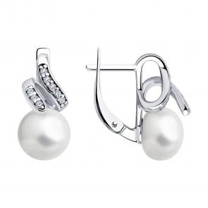 Серебряные серьги SOKOLOV с фианитом и жемчугом 92022641-91 фото