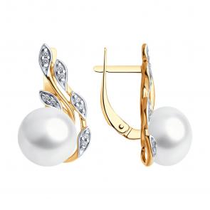 Серьги из золочёного серебра SOKOLOV с фианитом и жемчугом 92022659 фото