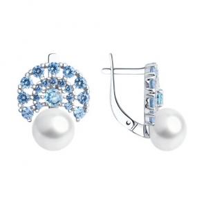 Серебряные серьги SOKOLOV с топазом, фианитом и жемчугом 92022672 фото