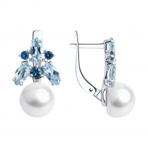 Серебряные серьги SOKOLOV с топазом, фианитом, жемчугом и Лондон топазом 92022679 фото