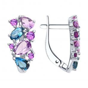 Серебряные серьги SOKOLOV с фианитом, аметистом и Лондон топазом 92022721 фото