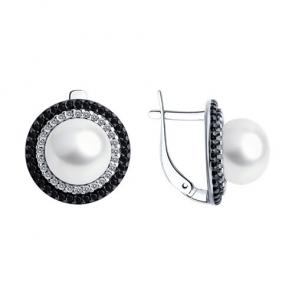 Серебряные серьги SOKOLOV с фианитом, жемчугом и шпинелью 92022733 фото